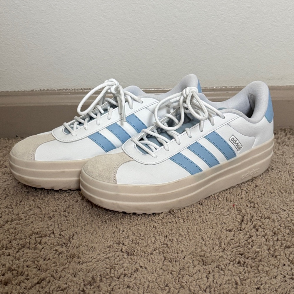 Adidas White and Light Blue Platform Court Shoes